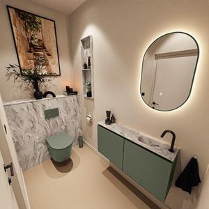 MONDIAZ TURE-DLUX 100cm toiletmeubel Army. EDEN wastafel Glace positie rechts. Met 1 kraangat. TUREDX100ARMR1GLA