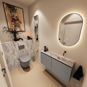 MONDIAZ TURE-DLUX 100cm toiletmeubel Smoke. EDEN wastafel Glace positie rechts. Zonder kraangat. TUREDX100SMOR0GLA