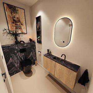 MONDIAZ TURE-DLUX 100cm toiletmeubel Washed Oak. EDEN wastafel Lava positie midden. Met 1 kraangat. TUREDX100WASM1LAV