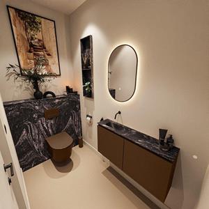 MONDIAZ TURE-DLUX 100cm toiletmeubel Rust. EDEN wastafel Lava positie links. Zonder kraangat. TUREDX100RUSL0LAV