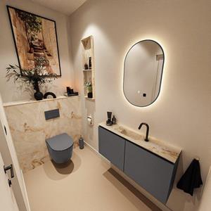 MONDIAZ TURE-DLUX 100cm toiletmeubel Dark Grey. EDEN wastafel Frappe positie midden. Met 1 kraangat. TUREDX100DGRM1FRA