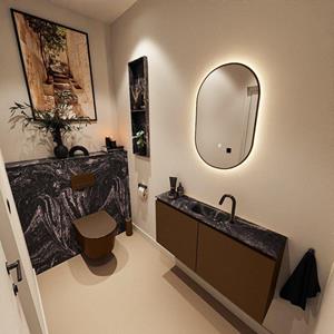 MONDIAZ TURE-DLUX 100cm toiletmeubel Rust. EDEN wastafel Lava positie midden. Met 1 kraangat. TUREDX100RUSM1LAV