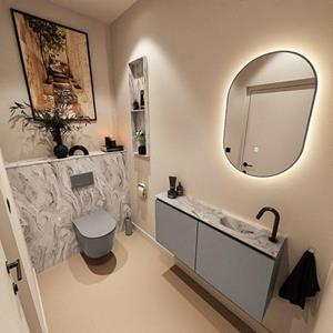 MONDIAZ TURE-DLUX 100cm toiletmeubel Smoke. EDEN wastafel Glace positie rechts. Met 1 kraangat. TUREDX100SMOR1GLA