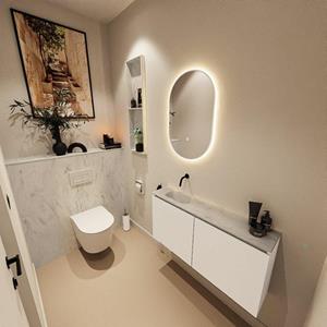 MONDIAZ TURE-DLUX 100cm toiletmeubel Talc. EDEN wastafel Opalo positie links. Zonder kraangat. TUREDX100TALL0OPA