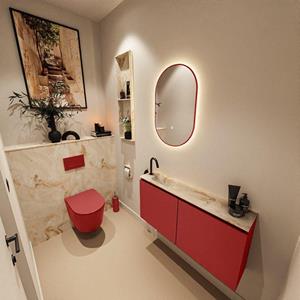 MONDIAZ TURE-DLUX 100cm toiletmeubel Fire. EDEN wastafel Frappe positie links. Met 1 kraangat. TUREDX100FIRL1FRA