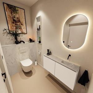 MONDIAZ TURE-DLUX 100cm toiletmeubel Talc. EDEN wastafel Opalo positie rechts. Zonder kraangat. TUREDX100TALR0OPA