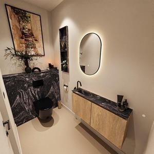 MONDIAZ TURE-DLUX 100cm toiletmeubel Washed Oak. EDEN wastafel Lava positie links. Met 1 kraangat. TUREDX100WASL1LAV