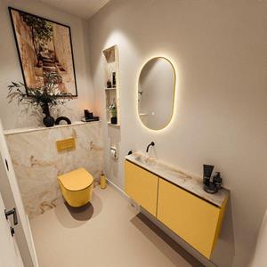 MONDIAZ TURE-DLUX 100cm toiletmeubel Ocher. EDEN wastafel Frappe positie links. Zonder kraangat. TUREDX100OCHL0FRA