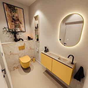 MONDIAZ TURE-DLUX 100cm toiletmeubel Ocher. EDEN wastafel Frappe positie rechts. Met 1 kraangat. TUREDX100OCHR1FRA