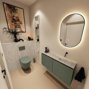 MONDIAZ TURE-DLUX 100cm toiletmeubel Army. EDEN wastafel Opalo positie rechts. Zonder kraangat. TUREDX100ARMR0OPA