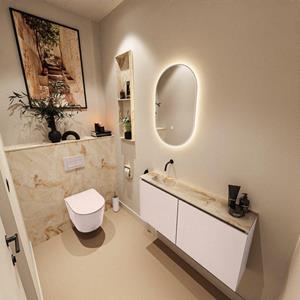 MONDIAZ TURE-DLUX 100cm toiletmeubel Rosee. EDEN wastafel Frappe positie links. Zonder kraangat. TUREDX100ROSL0FRA