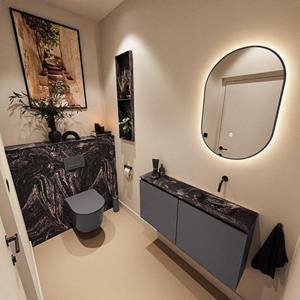 MONDIAZ TURE-DLUX 100cm toiletmeubel Dark Grey. EDEN wastafel Lava positie rechts. Zonder kraangat. TUREDX100DGRR0LAV