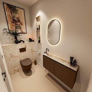 MONDIAZ TURE-DLUX 100cm toiletmeubel Rust. EDEN wastafel Frappe positie links. Met 1 kraangat. TUREDX100RUSL1FRA