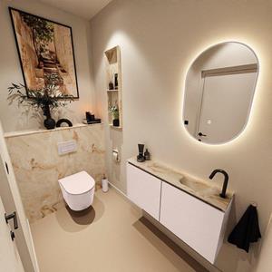 MONDIAZ TURE-DLUX 100cm toiletmeubel Rosee. EDEN wastafel Frappe positie rechts. Met 1 kraangat. TUREDX100ROSR1FRA