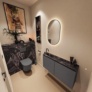 MONDIAZ TURE-DLUX 100cm toiletmeubel Dark Grey. EDEN wastafel Lava positie links. Met 1 kraangat. TUREDX100DGRL1LAV