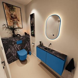 MONDIAZ TURE-DLUX 100cm toiletmeubel Jeans. EDEN wastafel Lava positie midden. Zonder kraangat. TUREDX100JEAM0LAV