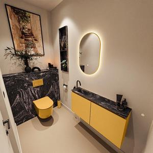 MONDIAZ TURE-DLUX 100cm toiletmeubel Ocher. EDEN wastafel Lava positie links. Met 1 kraangat. TUREDX100OCHL1LAV