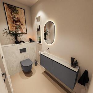 Mondiaz TURE-DLUX 120cm toiletmeubel Dark Grey. EDEN wastafel Ostra positie links. Zonder kraangat. TUREDX120DGRL0OST