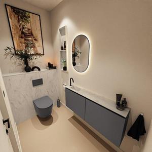 Mondiaz TURE-DLUX 120cm toiletmeubel Dark Grey. EDEN wastafel Opalo positie links. Met 1 kraangat. TUREDX120DGRL1OPA