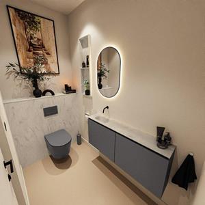 Mondiaz TURE-DLUX 120cm toiletmeubel Dark Grey. EDEN wastafel Opalo positie links. Zonder kraangat. TUREDX120DGRL0OPA