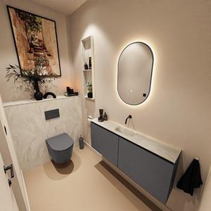 Mondiaz TURE-DLUX 120cm toiletmeubel Dark Grey. EDEN wastafel Ostra positie midden. Zonder kraangat. TUREDX120DGRM0OST