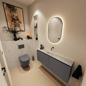 Mondiaz TURE-DLUX 120cm toiletmeubel Dark Grey. EDEN wastafel Opalo positie midden. Zonder kraangat. TUREDX120DGRM0OPA