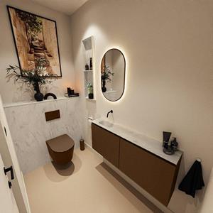 Mondiaz TURE-DLUX 120cm toiletmeubel Rust. EDEN wastafel Opalo positie links. Zonder kraangat. TUREDX120RUSL0OPA