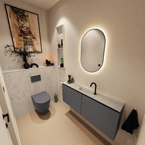 Mondiaz TURE-DLUX 120cm toiletmeubel Dark Grey. EDEN wastafel Opalo positie midden. Met 1 kraangat. TUREDX120DGRM1OPA