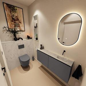 Mondiaz TURE-DLUX 120cm toiletmeubel Dark Grey. EDEN wastafel Opalo positie rechts. Zonder kraangat. TUREDX120DGRR0OPA