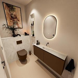 Mondiaz TURE-DLUX 120cm toiletmeubel Rust. EDEN wastafel Ostra positie midden. Zonder kraangat. TUREDX120RUSM0OST