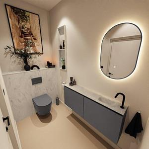 Mondiaz TURE-DLUX 120cm toiletmeubel Dark Grey. EDEN wastafel Opalo positie rechts. Met 1 kraangat. TUREDX120DGRR1OPA