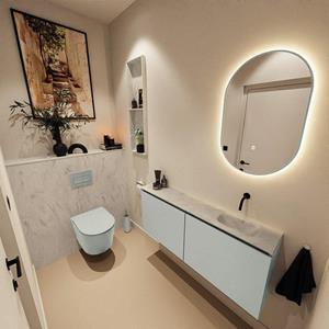 Mondiaz TURE-DLUX 120cm toiletmeubel Greey. EDEN wastafel Opalo positie rechts. Zonder kraangat. TUREDX120GRER0OPA