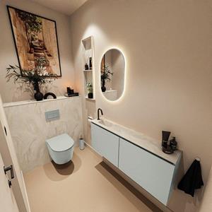 Mondiaz TURE-DLUX 120cm toiletmeubel Greey. EDEN wastafel Ostra positie links. Met 1 kraangat. TUREDX120GREL1OST