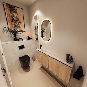 Mondiaz TURE-DLUX 120cm toiletmeubel Washed Oak. EDEN wastafel Ostra positie links. Met 1 kraangat. TUREDX120WASL1OST