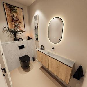 Mondiaz TURE-DLUX 120cm toiletmeubel Washed Oak. EDEN wastafel Opalo positie midden. Zonder kraangat. TUREDX120WASM0OPA