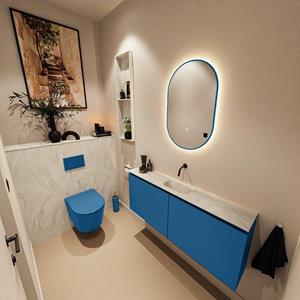 Mondiaz TURE-DLUX 120cm toiletmeubel Jeans. EDEN wastafel Ostra positie midden. Zonder kraangat. TUREDX120JEAM0OST