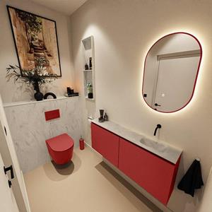 Mondiaz TURE-DLUX 120cm toiletmeubel Fire. EDEN wastafel Opalo positie rechts. Zonder kraangat. TUREDX120FIRR0OPA