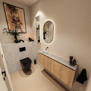 Mondiaz TURE-DLUX 120cm toiletmeubel Washed Oak. EDEN wastafel Opalo positie links. Zonder kraangat. TUREDX120WASL0OPA