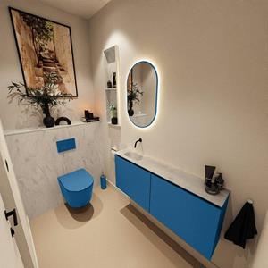 Mondiaz TURE-DLUX 120cm toiletmeubel Jeans. EDEN wastafel Opalo positie links. Zonder kraangat. TUREDX120JEAL0OPA