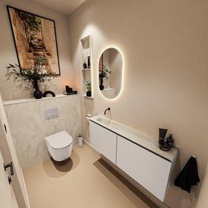 Mondiaz TURE-DLUX 120cm toiletmeubel Linen. EDEN wastafel Ostra positie links. Zonder kraangat. TUREDX120LINL0OST