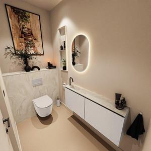 Mondiaz TURE-DLUX 120cm toiletmeubel Linen. EDEN wastafel Ostra positie links. Met 1 kraangat. TUREDX120LINL1OST