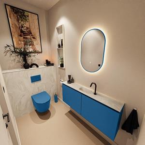 Mondiaz TURE-DLUX 120cm toiletmeubel Jeans. EDEN wastafel Ostra positie midden. Met 1 kraangat. TUREDX120JEAM1OST