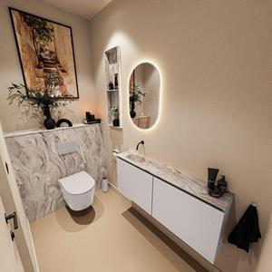 Mondiaz TURE-DLUX 120cm toiletmeubel Cale. EDEN wastafel Glace positie links. Zonder kraangat. TUREDX120CALL0GLA