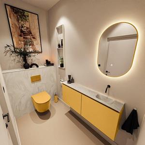 Mondiaz TURE-DLUX 120cm toiletmeubel Ocher. EDEN wastafel Ostra positie rechts. Zonder kraangat. TUREDX120OCHR0OST