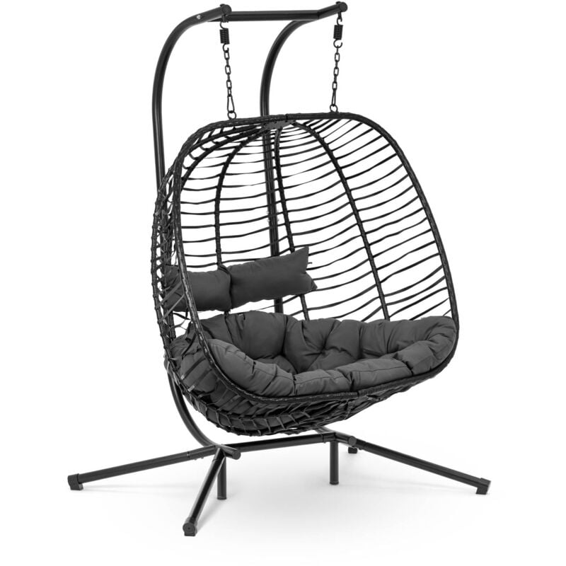 Uniprodo Buiten hangstoel met frame - voor twee personen - opklapbare zitting - zwart/grijs