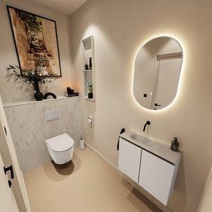 Mondiaz TURE-DLUX 60cm toiletmeubel Linen. EDEN wastafel Opalo positie links. Zonder kraangat. TUREDX60LINL0OPA