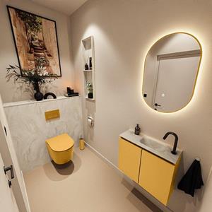 Mondiaz TURE-DLUX 60cm toiletmeubel Ocher. EDEN wastafel Ostra positie rechts. Met 1 kraangat. TUREDX60OCHR1OST