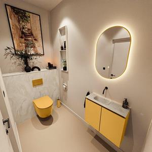 Mondiaz TURE-DLUX 60cm toiletmeubel Ocher. EDEN wastafel Ostra positie links. Zonder kraangat. TUREDX60OCHL0OST