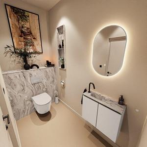 Mondiaz TURE-DLUX 60cm toiletmeubel Linen. EDEN wastafel Glace positie links. Met 1 kraangat. TUREDX60LINL1GLA