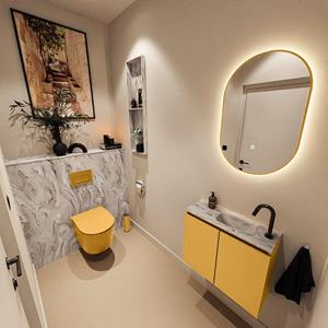 Mondiaz TURE-DLUX 60cm toiletmeubel Ocher. EDEN wastafel Glace positie rechts. Met 1 kraangat. TUREDX60OCHR1GLA